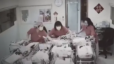 भूकंप आया तो खुद की जगह बच्चों को बचाने लगीं नर्सें  cctv वीडियो हो रहा वायरल