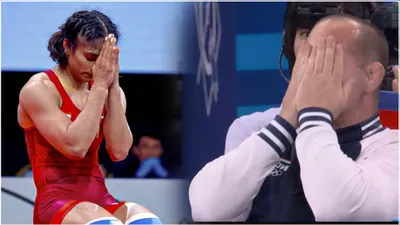 vinesh phogat in olympic final  इधर जीत के साथ ही व‍िनेश के चेहरे पर आई मुस्‍कान तो कोच नहीं रोक पाए आंसू  देखें वीड‍ियो 