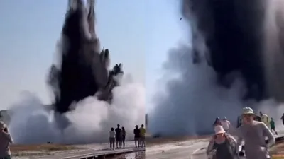 नेशनल पार्क में तगड़े विस्फोट का वीडियो वायरल   पर्यटकों के बीच तुरंत मच गई चीख पुकार