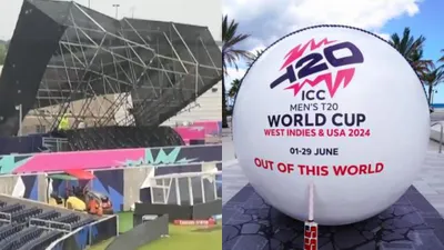 t20 wc 2024  स्टेडियम की स्क्रीन तूफान में टूटी  रद्द हुआ वार्मअप मैच